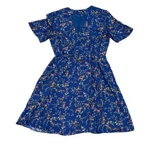 Madewell Amaranth Wrap Dress in Moonless Floral 00 Flutter Short Sleeve‎ Lined